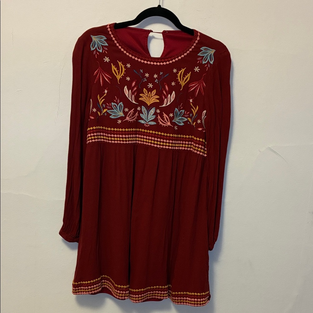 Maurice’s Embroidered Red Women’s Peasant Mini Dress Small